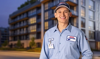 24/7 Roto-Rooter technician smiling before headed to a night job