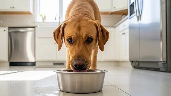 A dog drinking safe and clean water.